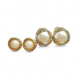 Vintage Pearl & Gold Tone Clip-On Earrings Bundle (2)